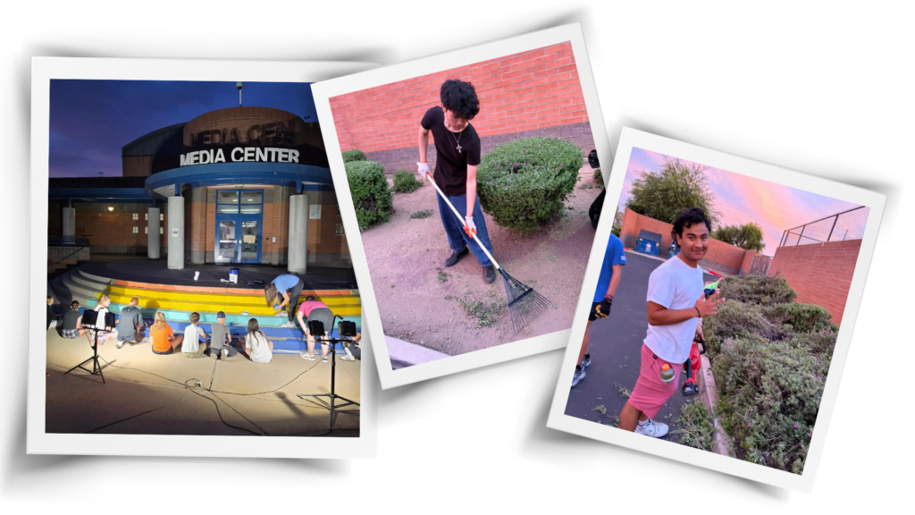 That night at Shea Middle School, kids were painting backdrops on the theater stage, scraping gum off the windows, painting pillars, doing mosaic work, planting in garden plots, and landscaping.