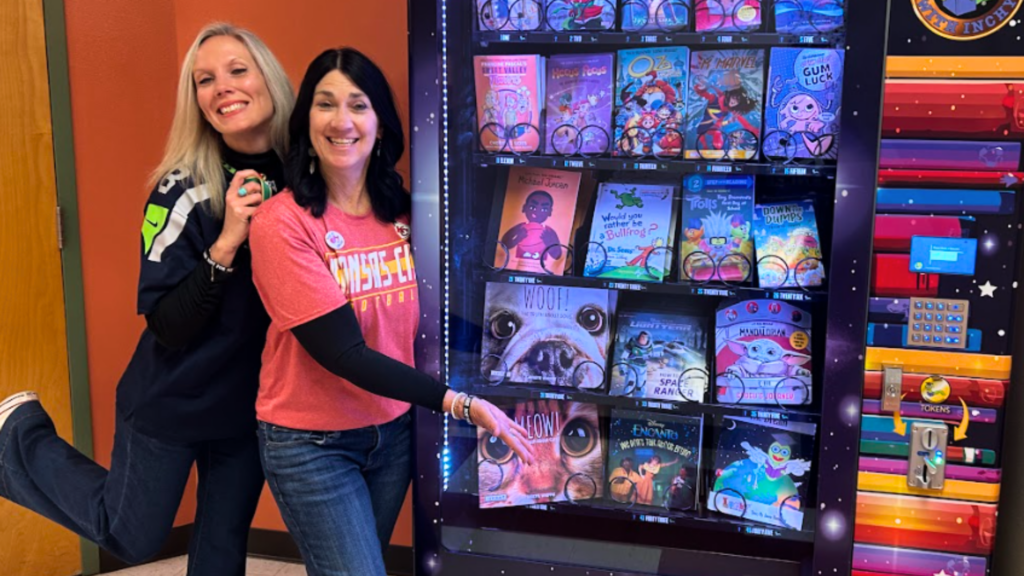 Strategic partnerships can funnel community support in areas of greatest impact, such as helping fund and stock a book vending machine to increase literacy rates for students.