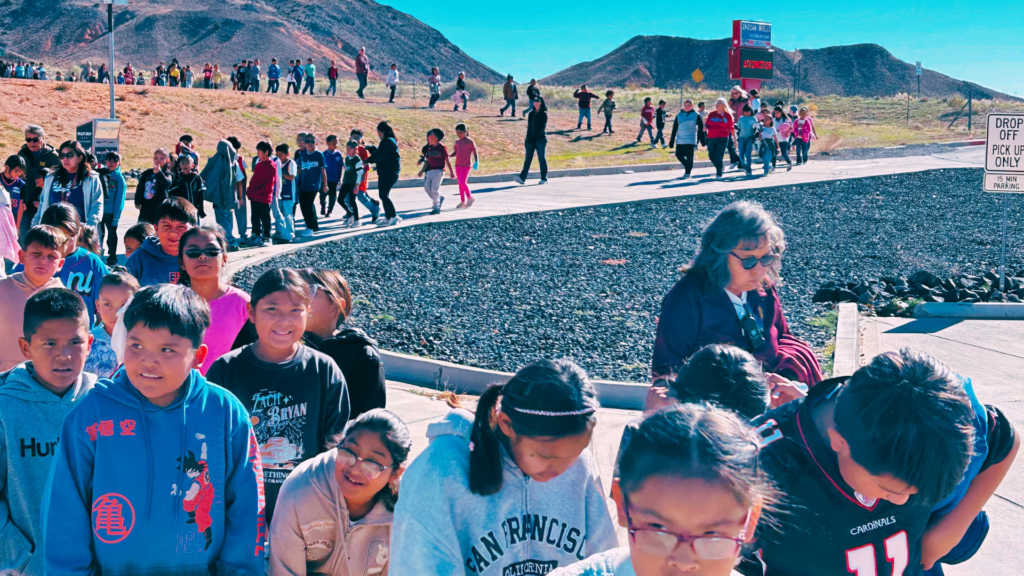 Students participate in a walk-a-thon for Love Our Schools Week
